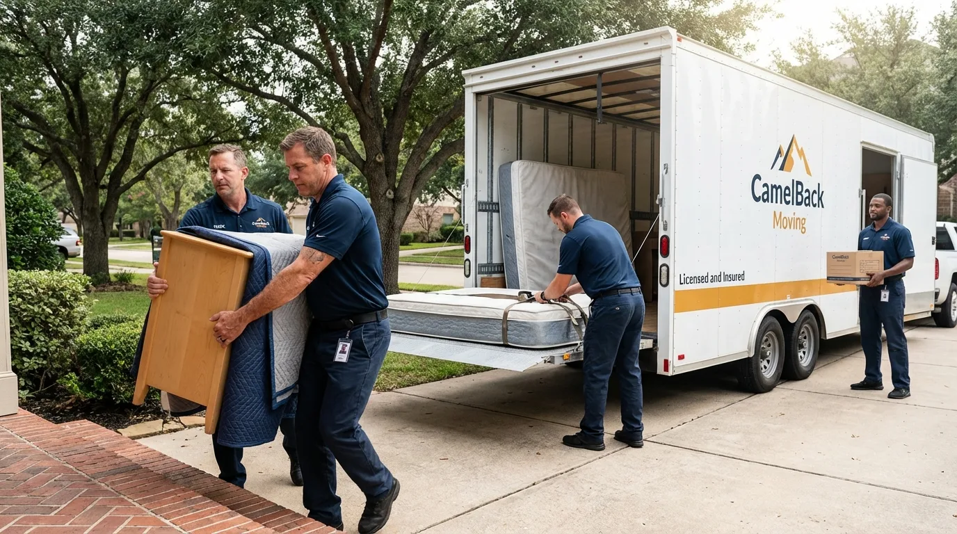 Crew loading residential truck for cross-state move from Eden, NC