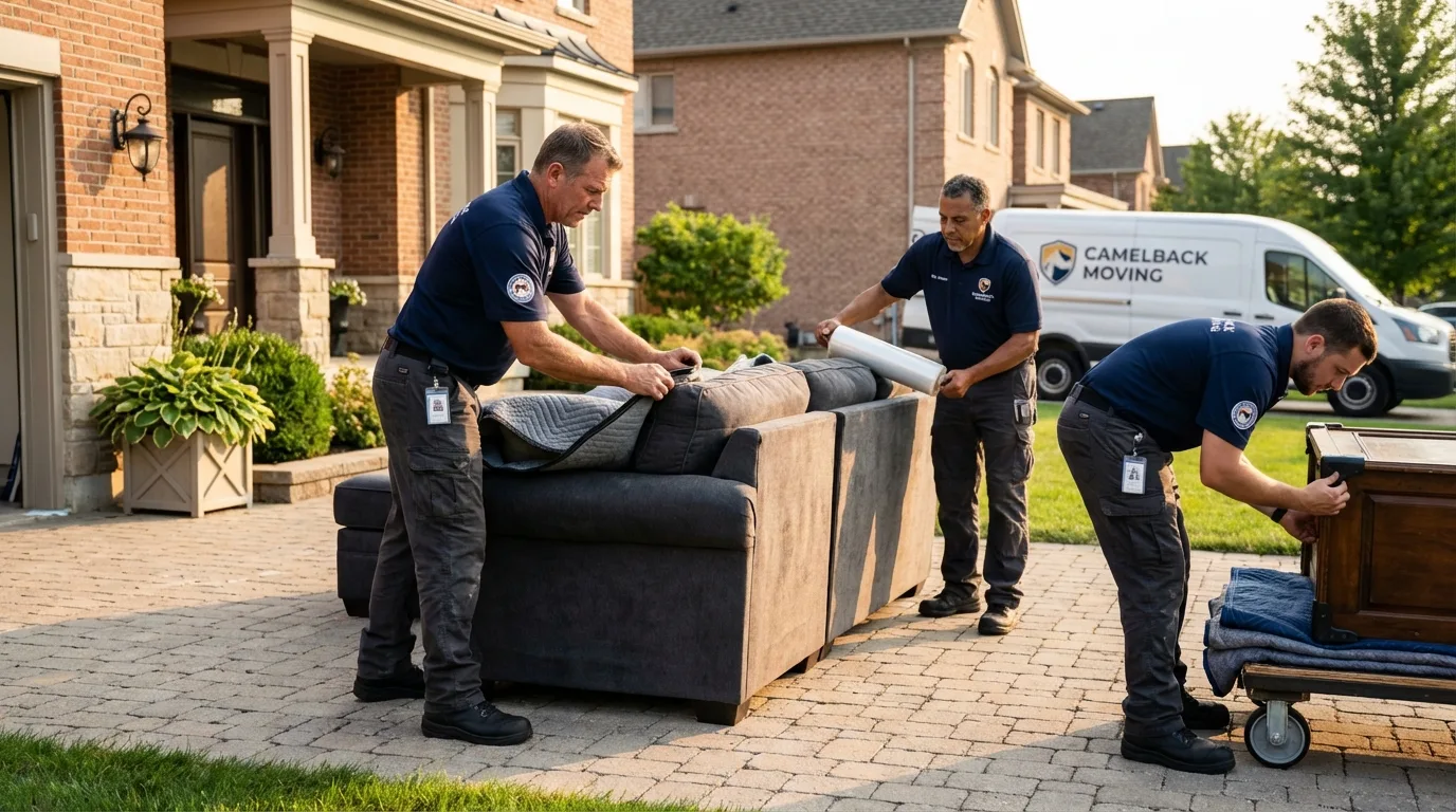 Large estate moving crew wrapping furniture in Eden, NC