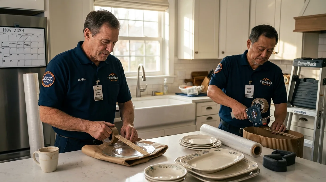 Professional crew packing kitchen dishware in Eden, NC